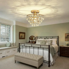 Modern Crystal Ceiling Lamp Hallway Cloakroom Small Chandelier French Style Semi Flush Mount Ceiling Light Gold /Black Luminaire