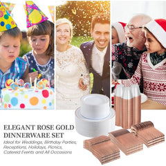 600 Plastic Disposable Tableware Set for 100 Guests, Including 100 Dinner Plates, 100 Salad Plates, 100 Cups, 100 Silverware Set