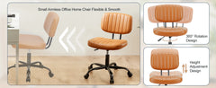 JHK Armless Office Desk Chair Back Lumbar Support Height Adjustable PU Leather Computer Chair with 360° Swivel Rolling Wheels