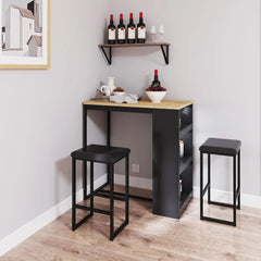 3 Piece Dining Table with 3 Storage Shelves Bar Table and Small Kitchen Table Set for 2 Wooden Counter Height Table Set for Kitc