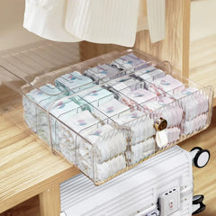 Clear Acrylic Split Socks and Underwear Organizer Closet, Stackable Baby Clothing Organizer Removable Adjustable Divider Closet