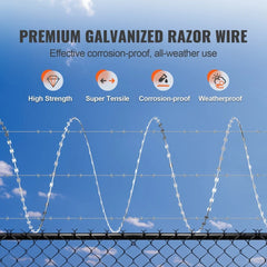 Galvanized Razor Wire Fencing 147ft 3-Pack Durable Barbed Wire Security Garden Wildlife Deterrent Installation Gloves Included