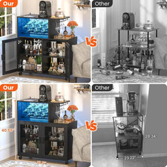 Wine Bar Cabinet with Wheels, Small Liquor Cabinet with LED Light, Coffee Bar with Wine Rack, Home Bar Cart with Power Outlets