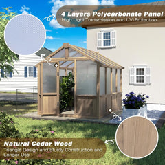 6x12FT Greenhouses for Outdoors,Wooden Greenhouse with Cedar Frame&Adjustable Vent,Green House with 4-Layer Polycarbonate Panel