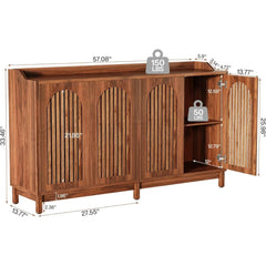 Farmhouse Storage Cabinet, 57" Sideboard Buffet with Shutter Doors and Adjustable Shelf, Freestanding for Dining,
