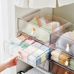 Clear Acrylic Split Socks and Underwear Organizer Closet, Stackable Baby Clothing Organizer Removable Adjustable Divider Closet
