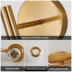 19" Set of 2 Modern Golden Wall Sconces with Opal Glass Globe, Mid-Century Design, Luxury Wall Lights for Bedroom(No Bulb)