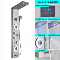 LED Shower Panel Tower System Rain Waterfall Shower Column With SPA Massage Temperature Screen athtub Water Mixer Tap Faucet Set
