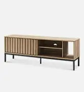 Mid-Century Modern Coffee Table with Sliding Doors & Storage – Wooden Living Room Centerpiece