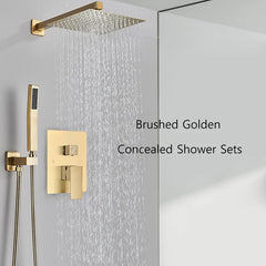 Brushed Golden Bathroom Shower Faucet Concealed Install 2 Way Rainfall Shower Set Wall Mounted Shower System Hot Cold Mixer Tap