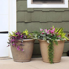Double-Walled Polyresin Outdoor Planter with UV-Resistant Beige Finish - Set of 2