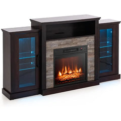 Fireplace TV Stand with LED Lights & 18” Electric Fireplace – Entertainment Center for TVs Up to 65”