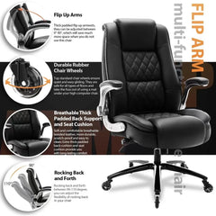 High Back Office Chair- Flip Arms Adjustable Built-in Lumbar Support, Executive Computer Desk Chair Work Chairs
