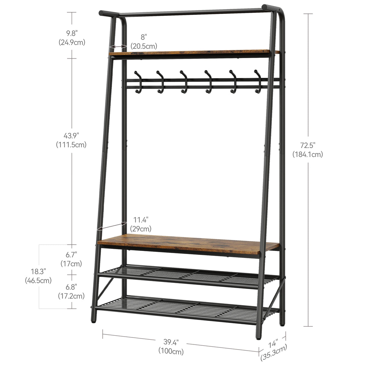 Large Coat Rack Shoe Bench, 4-in-1 Hall Trees Entryway Bench with Coat Rack & Shoe Rack, Steel Frame Storage Shelf & Hanging Bar