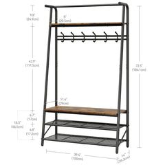 Large Coat Rack Shoe Bench, 4-in-1 Hall Trees Entryway Bench with Coat Rack & Shoe Rack, Steel Frame Storage Shelf & Hanging Bar