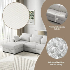 Corduroy Sofa Couch with  Pillows, Seat Convertible U Shaped Sofa Couch with Storage and Chaise for small Apartments