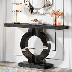 Modern Mirrored Console Table, Glass Sofa Table with Mirror Finish, 43-Inch Entryway Table with O-Shaped Base,