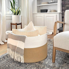 XXXLarge Jute Rope Basket 21.7" x 21.7" x 13.8" Woven Baby Laundry Basket for Blankets Toys