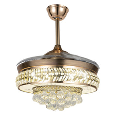 Ceiling Fans with LED Light, K9 Crystal Accents, Adjustable Speed & Timing, Retractable ABS Blades, Pure Copper Motor