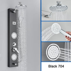 Black Shower Panel Column Big Screen Blue Light Rain&Waterfall Shower Head  Massage Jets Mixer Bathroom Shower Faucet