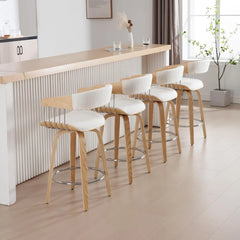 Modern Counter Stools Set of 2 Upholstered Swivel Barstools with Back & Solid Wood Legs 26" Counter Height Stools for Home Bar