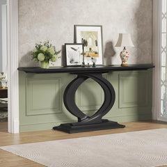 59 Inches Wood Console Table for Entryway, Farmhouse Sofa Table Behind Couch with Double Arc Base for Living Room