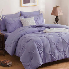DOWNCOOL 7 Pieces King Size Comforter Set, Pink Pintuck Bed in A Bag, Pinch Pleat King Size Bed Set,All Season Bedding Sets with