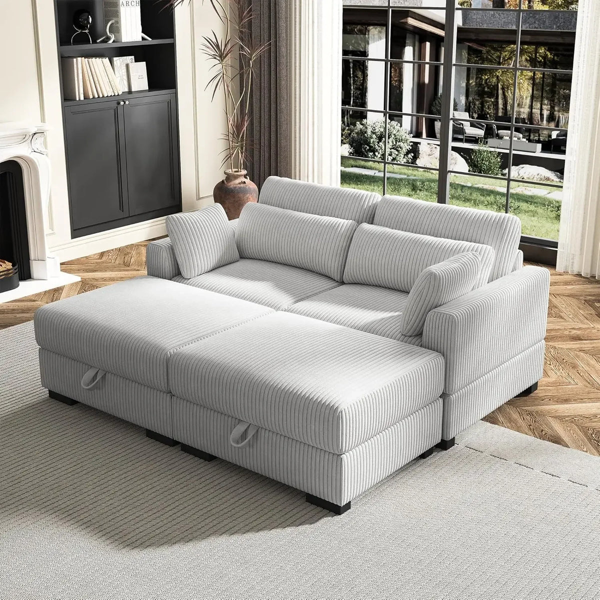 Corduroy Sofa Couch with  Pillows, Seat Convertible U Shaped Sofa Couch with Storage and Chaise for small Apartments