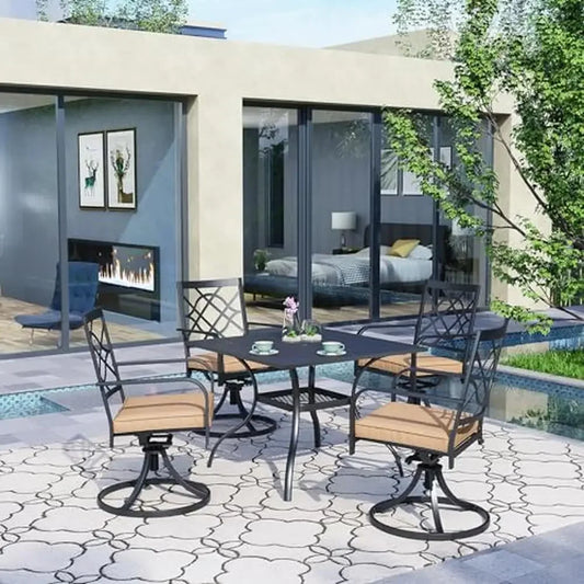 5-Piece Metal Outdoor Dining Set Swivel Cushioned Patio Furniture Sets Steel Slat Bistro Table Garden Lawn Multifunctional