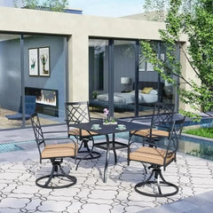 5-Piece Metal Outdoor Dining Set Swivel Cushioned Patio Furniture Sets Steel Slat Bistro Table Garden Lawn Multifunctional