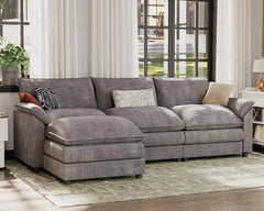 119” Modern L-Shaped Modular Sectional Sofa – Deep Seat Couch with Reversible Ottoman