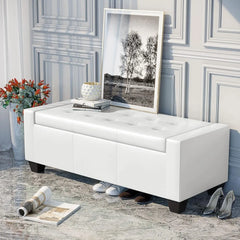 Large 51" Storage Ottoman, Tufted Faux Leather Storage Bench for Living Room, Entryway, or Bedroom