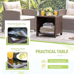 3 Pieces Patio Furniture Set, PE Rattan Wicker Patio Set with Two Outdoor Chairs and Table, Upgraded Patio Chairs and Table