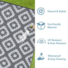 Outdoor Rug Plastic Straw Rug Modern Geometric Waterproof Rug Reversible Outdoor Floor Mat for Patio Porch Backyard Picnic Campi