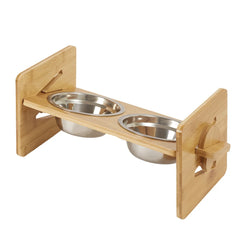 Elevated Dog Bowls with Stand Raised Dog Bowls 4 Heights Adjustable Dog Bowls Bamboo Dog Feeding Station 2 Stainless Steel Bowls
