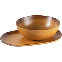 Oprah's Favorite Things - Santorini Mist Double Bowl Terracotta Reactive Glaze Plates and Bowls Dinnerware Set - Amber