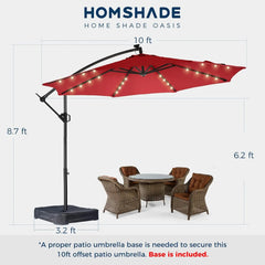 10ft Solar Lights Offset Cantilever Patio Umbrella - with Light and Base, LED Lighted Offset Hanging Patio Outdoor Market