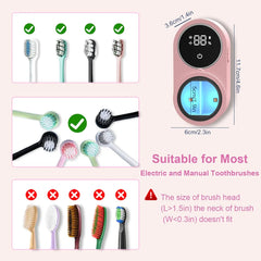 Toothbrush Holder and Cleaner for Bathroom Light Cleaning Fan Drying Round in Circle Automatic Rotating Cover Wall Mounted Smart