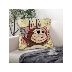 Funny Labubu Throw Pillow Cover, The Monsters Decorative Square Pillowcase Throw Cushion Case for Bedroom,Living Room,18x18 Inch