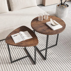 Set of 2 Round Nesting Coffee Tables – Black Modern End Tables for Living Room