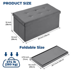 30 Inches Folding Storage Ottoman Bench Ottoman With Storage FootStool For Bedroom Living Room Holds Up To 570 Lb