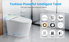 Smart Toilet with Built-In Bidet,Heated Seat,Warm Water and Dry, Foot Sensor and Night Light,Auto Flush,Wireless Remote Control