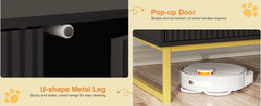 Cat Litter Box Enclosure, Fluted Hidden Litter Box Furniture with Scratch Pad and Metal Legs, Modern Enclosed Cat Cabinet