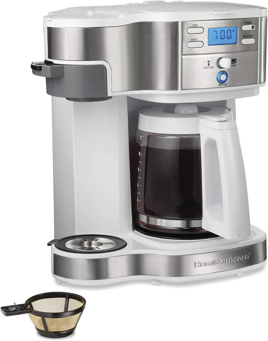 49933 2-Way 12 Cup Programmable Drip Coffee Maker & Single Serve Machine, Glass Carafe, Auto Pause and Pour, White