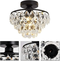 Modern Crystal Ceiling Lamp Hallway Cloakroom Small Chandelier French Style Semi Flush Mount Ceiling Light Gold /Black Luminaire