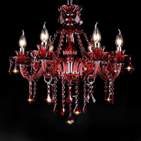 Red 6 Lights K9 Crystal Candle Chandeliers Lighting Modern Pendant Lights Crystal Modern Chandelier Candle Chandelier Lighting