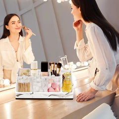 Bathroom Organizer Countertop White Marble Toothbrush Holders for Bathrooms with 3PCS Qtip Holder Dispenser, Toothbrush and Toot