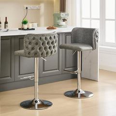 PU Faux Leather Swivel Bar Stools Set of 2 Height Adjustable Kitchen Island Counter Stools Tufted Wingback Dining Stool