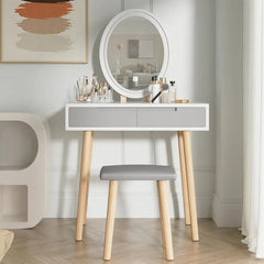 Makeup Vanity Desk with Lights, Small Vanity with Adjustable Brightness Mirror for Small Spaces, Vanity Desk with Drawers