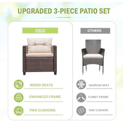 3 Pieces Patio Furniture Set, PE Rattan Wicker Patio Set with Two Outdoor Chairs and Table, Upgraded Patio Chairs and Table